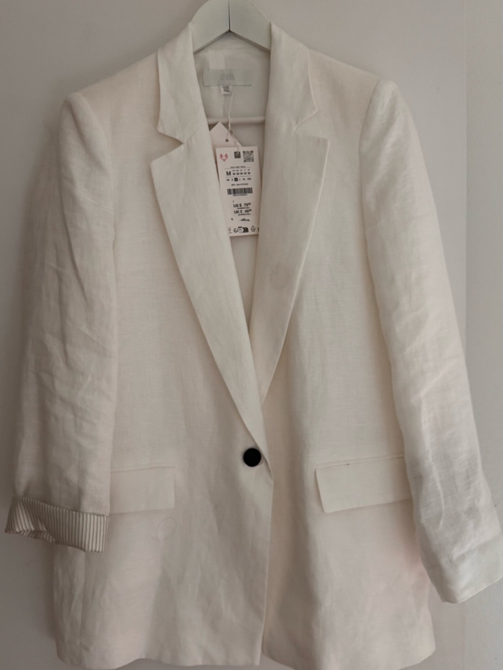 Zara White Single-Button Linen-Blend Blazer